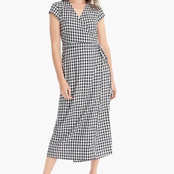 J. Crew Dresses J Crew Black And White Gingham Check Midi Wrap